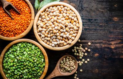 Semillas de garbanzo, lenteja y maíz para snacks
